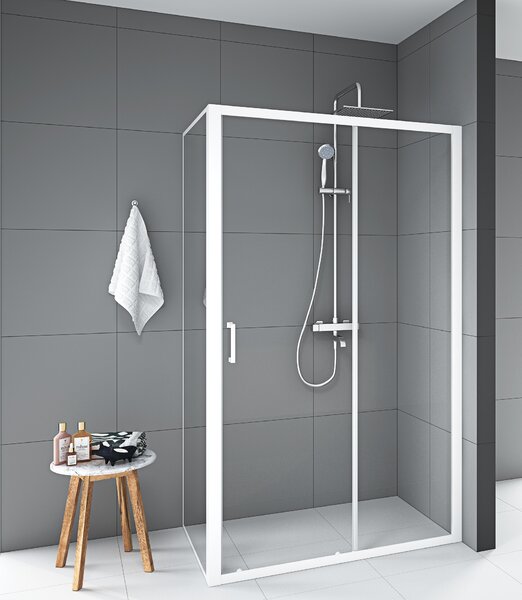 Cabina doccia 80x120 Marwell vetro Factory ingresso frontale, bianco, 80 x 120 x 200 cm - Cabina doccia con telaio in alluminio bianco opaco - Cabina doccia con porta scorrevole
