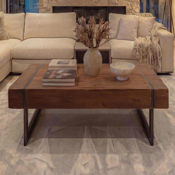 Tavolino MCW-A15a, tavolo da salotto, legno di abete massiccio rustico 40x120x60cm ~ marrone