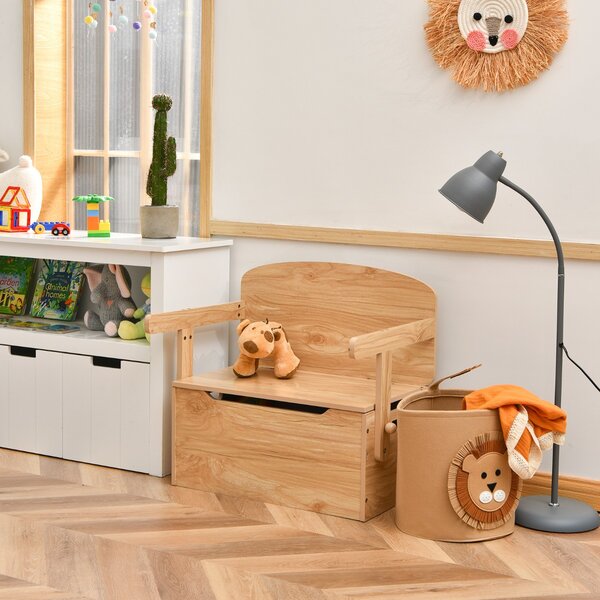 Costway Set 3 in 1 tavolo e sedia per bambini con scatola per giocattoli, Set tavolo attività di legno Naturale