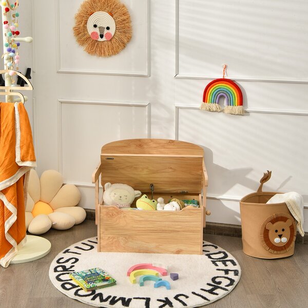 Costway Set 3 in 1 tavolo e sedia per bambini con scatola per giocattoli, Set tavolo attività di legno Naturale