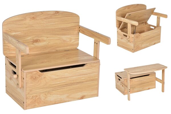 Costway Set 3 in 1 tavolo e sedia per bambini con scatola per giocattoli, Set tavolo attività di legno Naturale