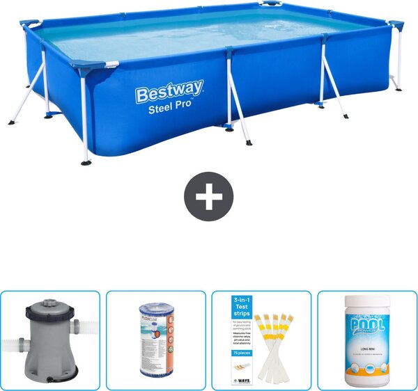 Piscina Bestway Pro rettangolare in acciaio - 300 x 201 x 66 cm - Blu - inclusa pompa - filtro - strisce reattive - cloro