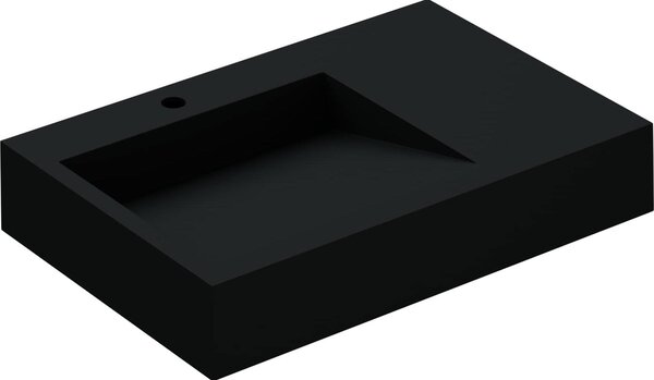 Doporro Lavabo da Appoggio Rettangolare, Lavabo Sospeso con Foro Rubinetto in Marmo Resina Antracite Opaco 75x50x13cm, Lavandino Bagno Colossum11-750
