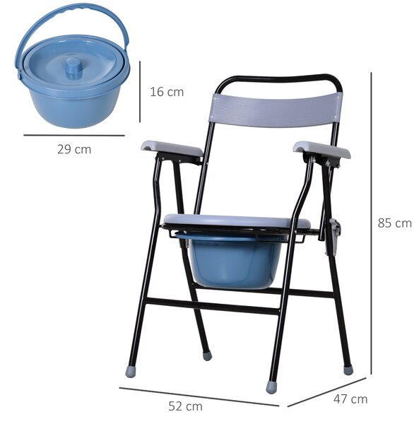 HomCom Sedia WC Pieghevole con Vaso Rimovibile in Tubi di Ferro e Plastica, 52x50x75cm|Aosom