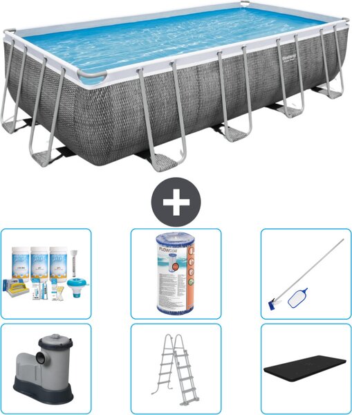 Piscina rettangolare Power Steel Bestway - stampa rattan - 549 x 274 x 122 - inclusa pompa - scaletta - copertura pacchetto manutenzione - filtro - kit pulizia