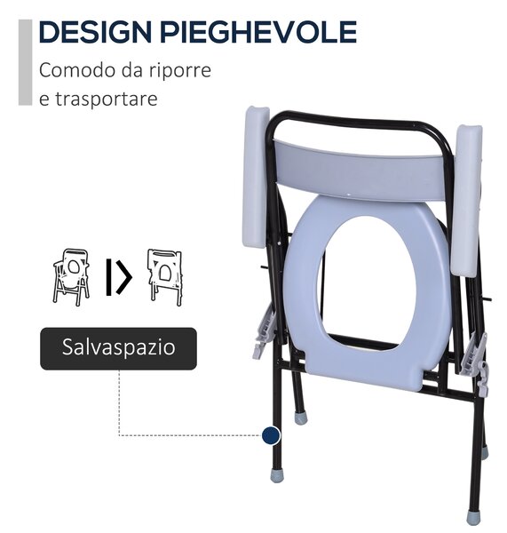 HomCom Sedia WC Pieghevole con Vaso Rimovibile in Tubi di Ferro e Plastica, 52x50x75cm|Aosom