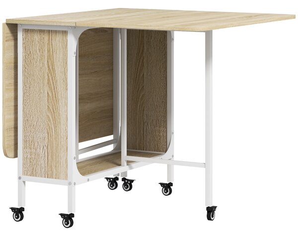 HOMCOM Tavolo da Pranzo a Ribalta per 6 Persone max con Ripiano, in Legno e Metallo, 130x80x74 cm, Bianco e color Legno| Aosom Italy