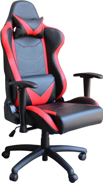 Milani Home - poltrona gaming con braccioli, girevole e regolabile, ecopelle rossa, per ufficio e postazione pc, nero