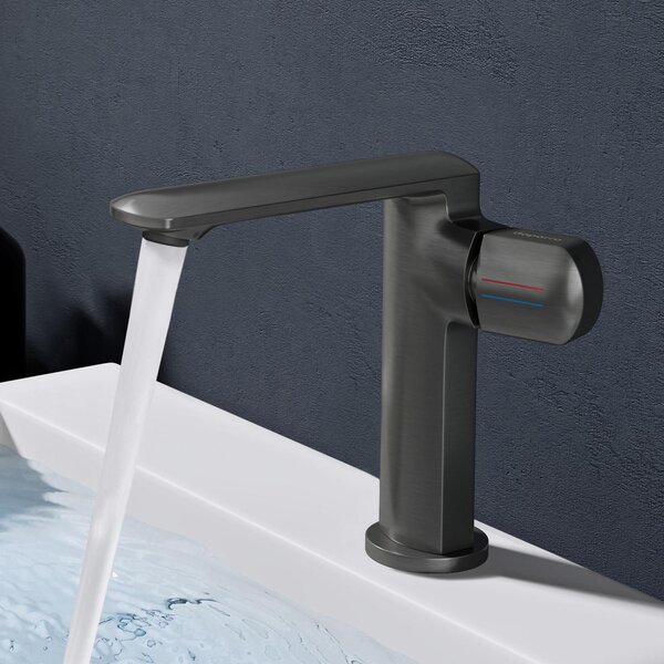 Doporro Miscelatore lavabo bagno in ottone Grigio, monocomando per acqua calda e fredda 17,9 cm WAO-1180