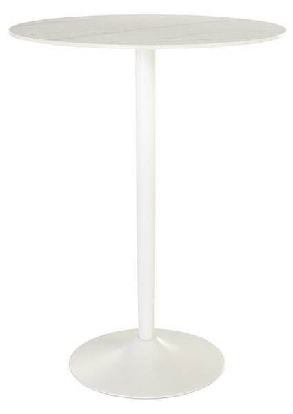 Tavolo alto di design rotondo in ceramica bianca e metallo D80 cm MALOU