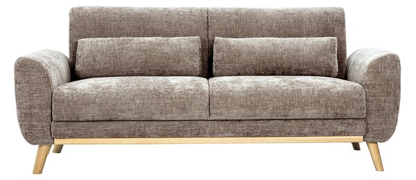 Divano scandinavo 3 posti in tessuto effetto velluto testurizzato taupe e legno chiaro EKTOR