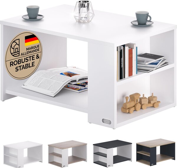 CASARIA® Tavolino Divano da Caffè con Ripiano 2 Scomparti 90x60x50cm in Legno Carico Max 50kg Tavolo Basso Soggiorno Salotto