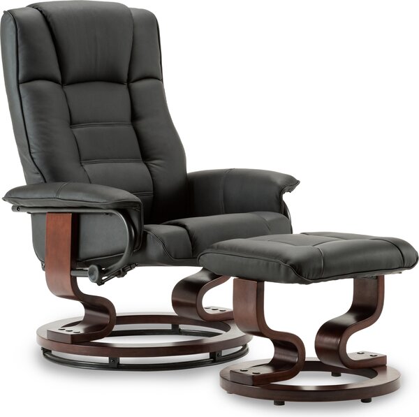 Poltrona Relax MCombo 9019 con Poggiapiedi – Girevole a 360° e Reclinabile – Ecopelle Nera