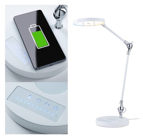 Paulmann Lampada da scrivania a LED Numis, dimmerabile, Bianco / Opale, Studio / Ufficio, Alluminio, Moderno, Lampada da tavolo LED