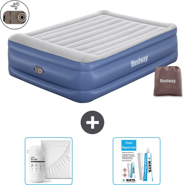 Materasso gonfiabile Bestway - 2 persone - 152 x 203 x 56 cm - Grigio/Blu - Accessori inclusi