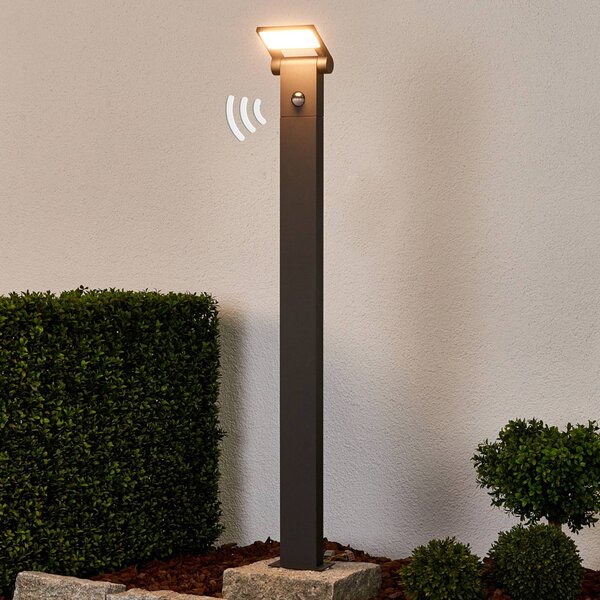 Lampione a LED Marius con sensore, 100 cm Lucande, Nero, Alluminio, Moderno