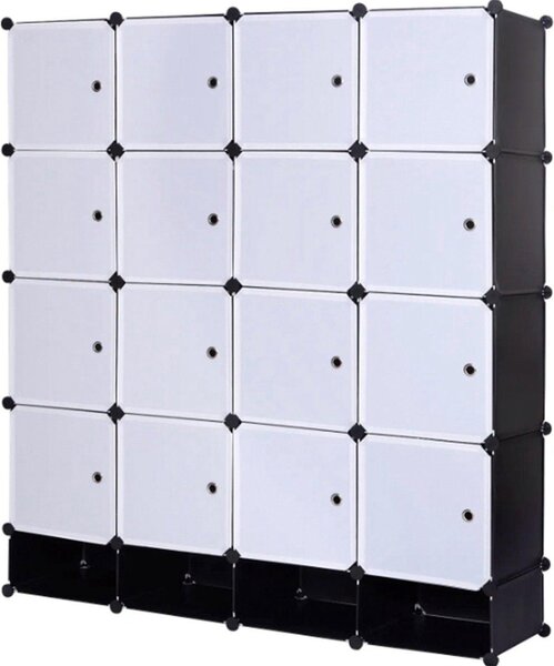 Armadio portaoggetti - Pieghevole - Armadio con 2 appendiabiti - Organizzatore - 165x148x35 cm - Bianco e nero