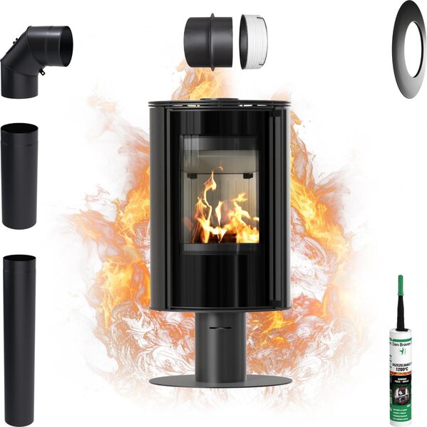 Stufa a libera installazione Caminetto KRATKI ERIK su gambe 5,5 kW Ø150 Ecodesign Set