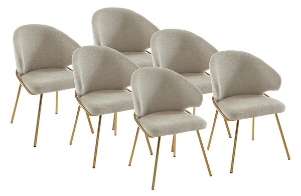 Sedia in Tessuto e Metallo Dorato Beige - Lotto di 6 - LUXIVA