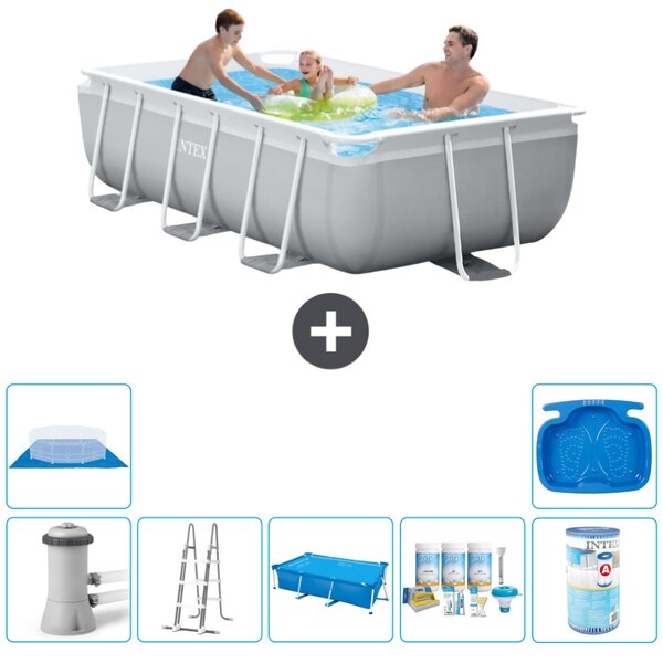 Piscina Intex con struttura a prisma rettangolare - 300 x 175 x 80 cm - grigio - inclusa pompa - scaletta tenda da sole - pacchetto manutenzione - filtro - telo di fondo - vasca per i piedi
