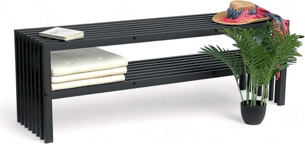 DanDiBo panca da giardino in metallo resistente alle intemperie 3 posti nero 150 cm con 2 livelli panca panca in ferro panca da giardino moderna panca da parco