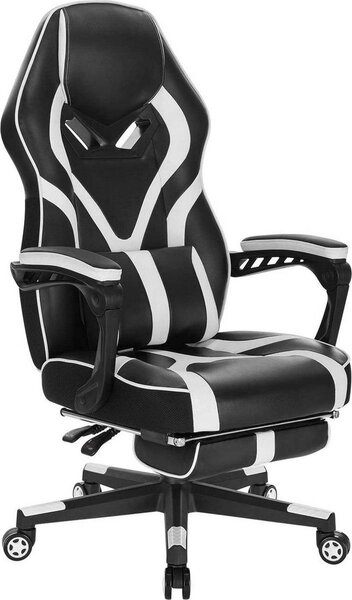 Gamestoel - Bianco - Ergonomico - Con poggiapiedi - Regolabile - Sedia da gioco