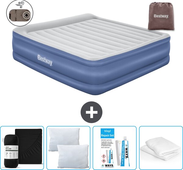 Materasso gonfiabile Bestway - 2 persone - 193 x 203 x 56 cm - Grigio/Blu - Accessori inclusi