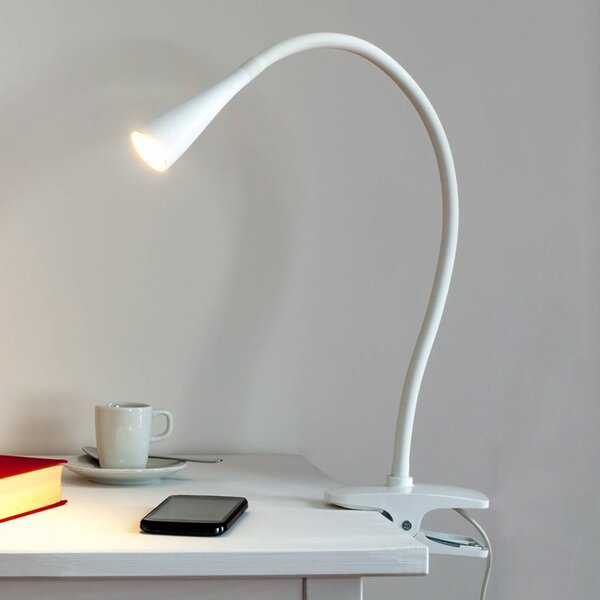 Lampada con morsetto BARIS Lindby, Bianco / Opale, Studio / Ufficio, Metallo, Moderno, Lampada con morsetto