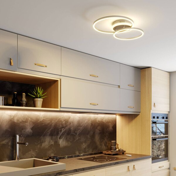 Plafoniera smart Edica Lindby, dimmerabile, Alluminio / Grigio / Zincato, Soggiorno / Sala da pranzo, Alluminio, Moderno