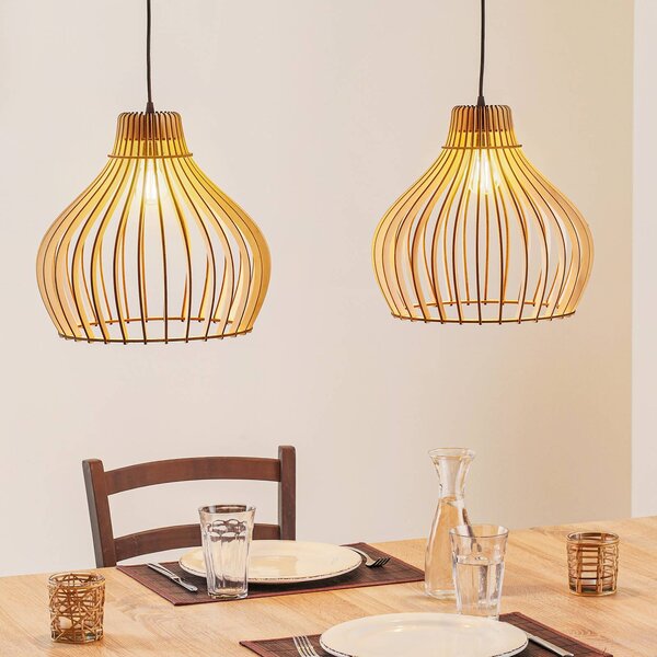 Lampada a sospensione Barrel TEMAR LIGHTING, dimmerabile, Legno chiaro, Soggiorno / Sala da pranzo, Legno, Campagna / Rustiche, Lampada a sospensione