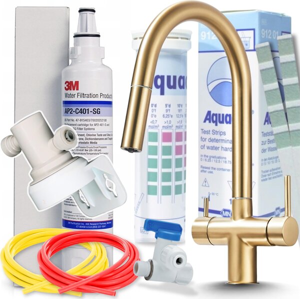 Miscelatore da cucina SLENDER a 3 vie con filtro per l'acqua 3M, estraibile, orientabile a 360°, in ottone, miscelatore da lavello per acqua potabile filtrata