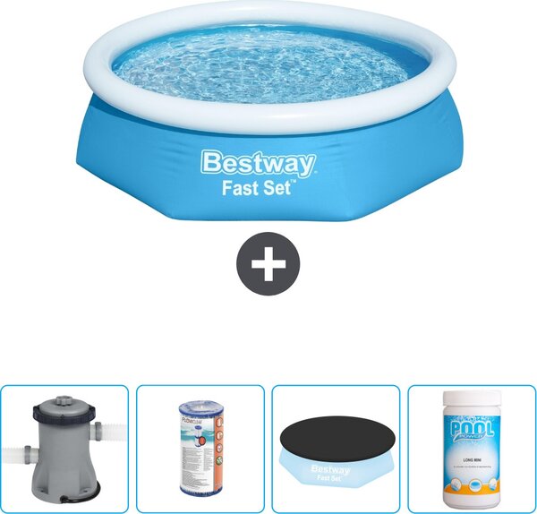 Bestway piscina gonfiabile rotonda ad ambientazione rapida - 244 x 61 cm - blu - inclusa pompa - filtro - copertura - cloro