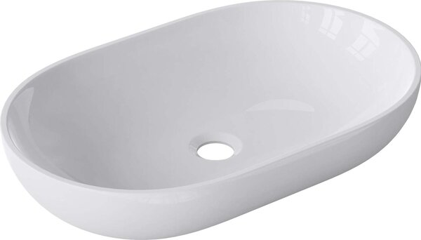 Doporro Lavabo da Appoggio, Lavandino Bagno 54x34x10.5cm, Lavabo Ovale da Minerale Fuso Colossum808, Biano Lucido