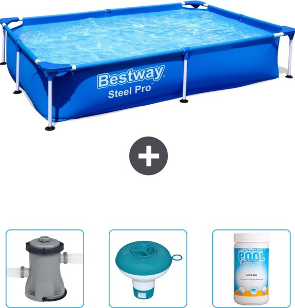 Piscina Bestway Steel Pro rettangolare - 221 x 150 x 43 cm - blu - include pompa - galleggiante per cloro - cloro