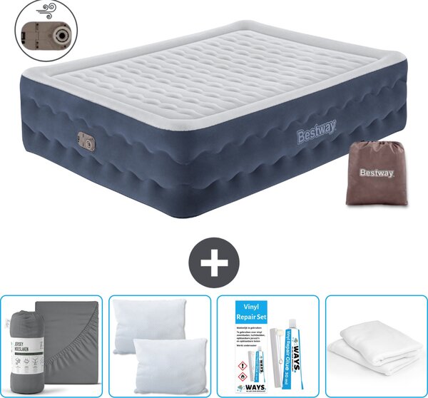 Materasso gonfiabile Bestway - 2 persone - 152 x 203 x 51 cm - Blu - Accessori inclusi