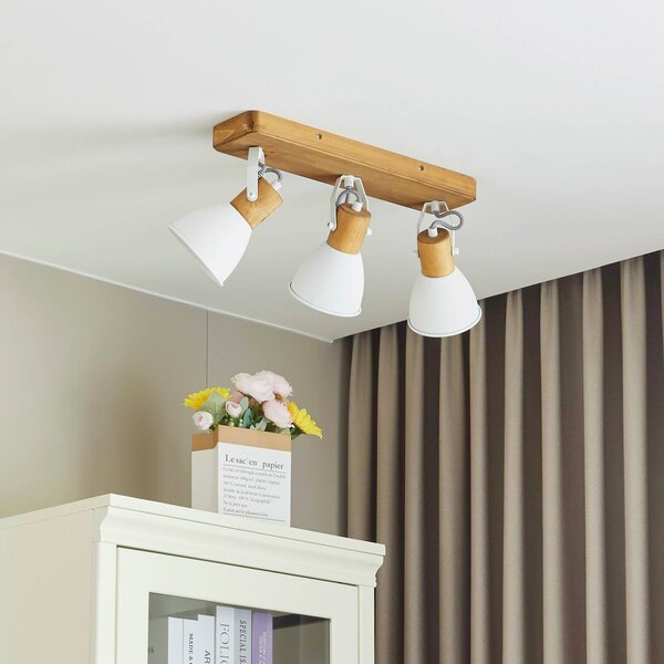 Lindby faretto da soffitto Merela, bianco, 45 cm, a 3 luci, legno, E14 Merela Lindby, dimmerabile, Legno chiaro, Soggiorno / Sala da pranzo, Legno, Scandinavo, Faretto