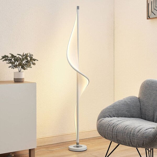 Lampada da terra Edano Lucande, dimmerabile, Bianco / Opale, Soggiorno / Sala da pranzo, Tessuto / Stoffa / Seta, Moderno, Lampada da terra