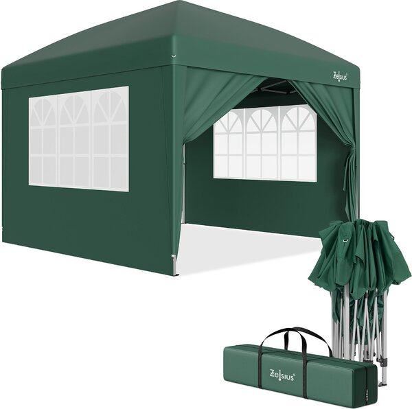 Gazebo pieghevole Zelsius 3x3 m con pareti laterali, verde, gazebo pieghevole UV30, tenda da giardino pieghevole