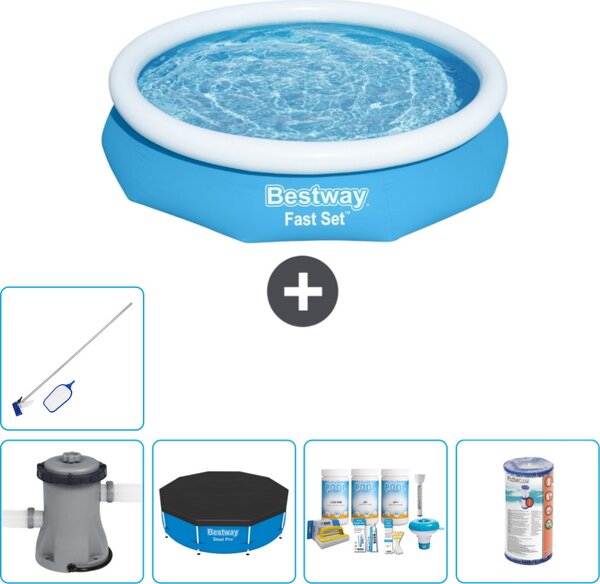 Piscina gonfiabile rotonda Bestway a incastro rapido - 305 x 66 cm - blu - inclusa copertura della pompa - pacchetto di manutenzione - filtro - kit di pulizia