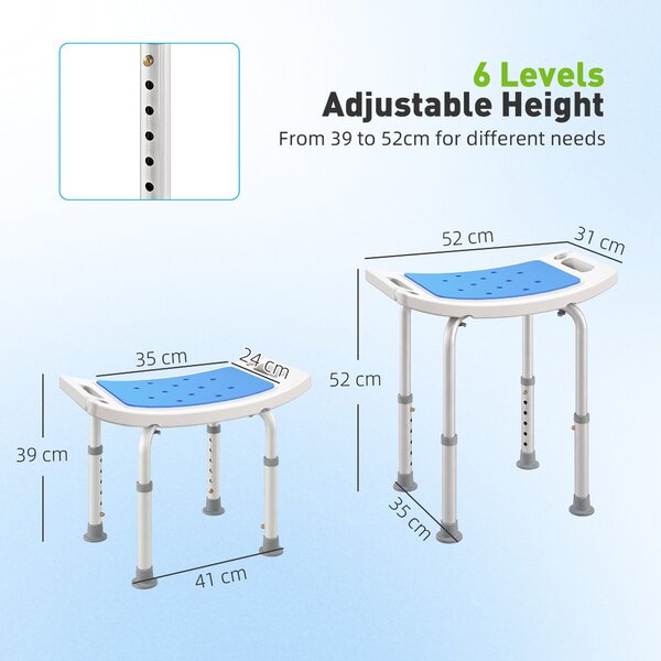 HOMCOM Sgabello per Doccia da Bagno in Lega di Alluminio e Plastica Antiscivolo, Altezza Regolabile 6 Livelli 39-51cm|Aosom