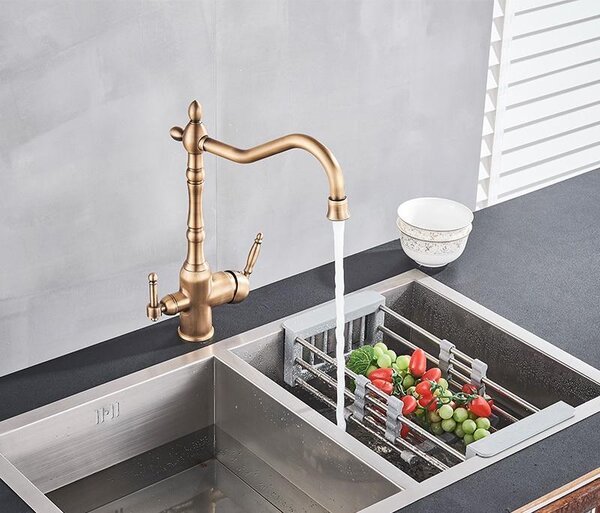 Rubinetto da cucina retrò in ottone GOLD filtro a tre vie ARETHE