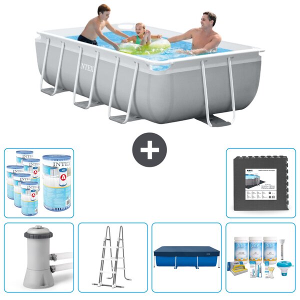Piscina Intex con struttura a prisma rettangolare - 300 x 175 x 80 cm - grigio - inclusa pompa - copertura a scaletta - pacchetto manutenzione - filtro - piastrelle per il pavimento