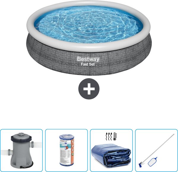 Piscina gonfiabile rotonda Bestway - stampa rattan - 366 x 76 cm - inclusa pompa - filtro - tenda - kit di pulizia