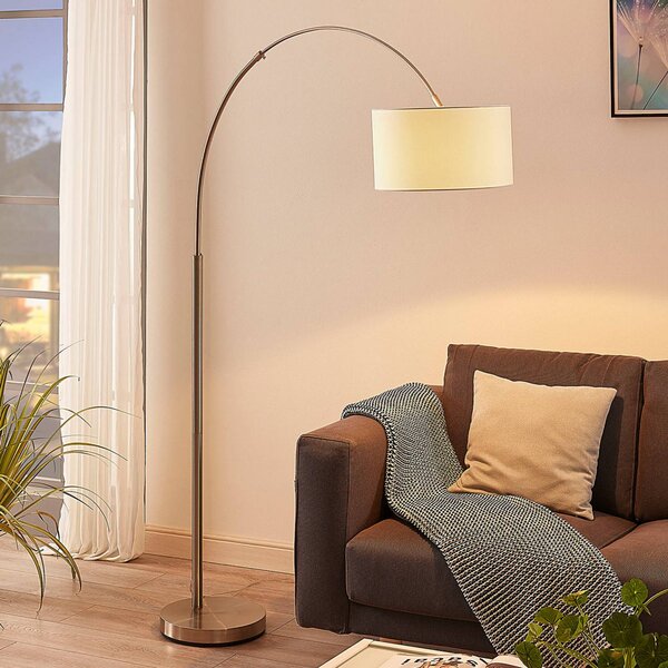Lampada ad arco Railyn Lindby, Bianco / Opale, Soggiorno / Sala da pranzo, Tessuto / Stoffa / Seta, Moderno, Lampada da terra