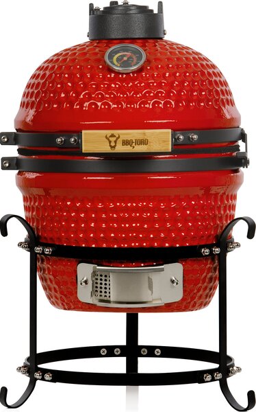 BBQ-Toro Kamado Grill a carbone Ø 32 cm "HAIIRO" con griglia e termometro, rosso