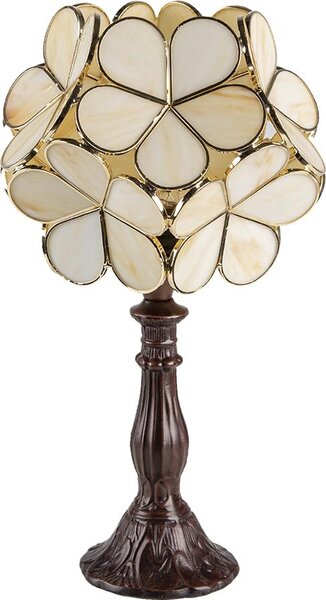 Clayre & Eef Lampada da tavolo Tiffany 21x21x38 cm Fiore in poliresina beige