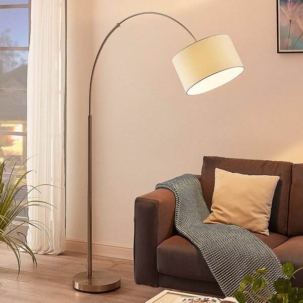 Lampada ad arco Railyn Lindby, Bianco / Opale, Soggiorno / Sala da pranzo, Tessuto / Stoffa / Seta, Moderno, Lampada da terra