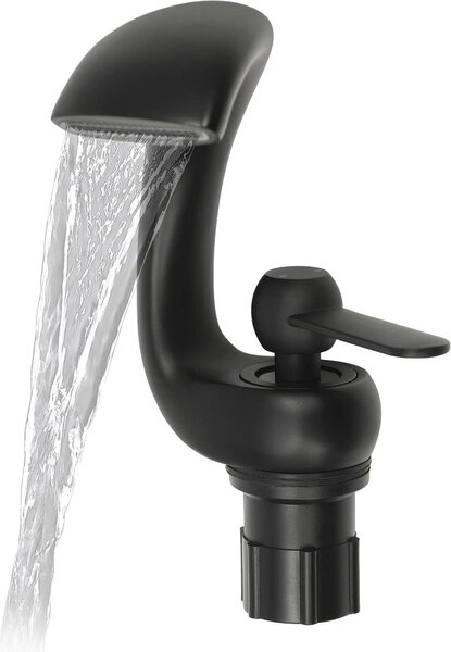 Miscelatore per lavabo a cascata - Miscelatore monocomando - Caldo/freddo - Montaggio a parete - Corpo in metallo - Corpo valvola in acciaio inox - Nero