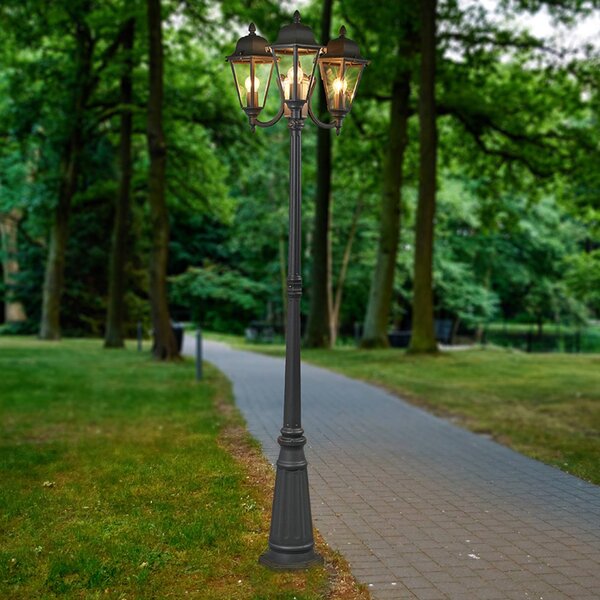 Lampada da esterno Lindby Edana, 212 cm, a 3 luci, antracite, E27, IP44 Edana, Nero, Alluminio, Moderno
