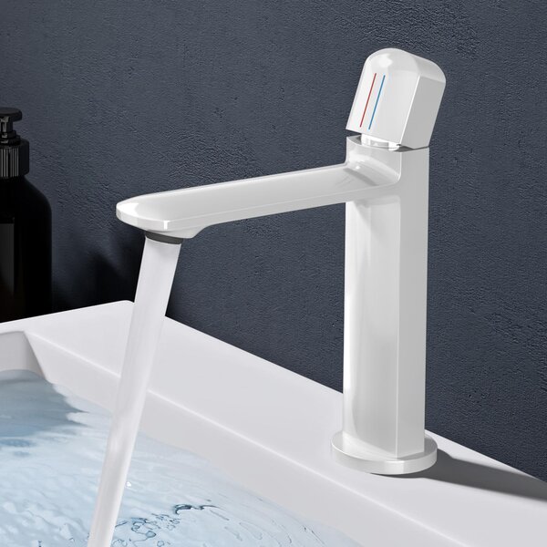 Doporro Miscelatore lavabo bagno in ottone bianco, monocomando per acqua calda e fredda 20,9 cm WAO-1190
